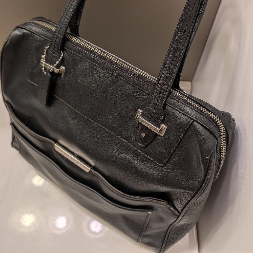 🖤EUC Coach Taylor Bette Genuine Smooth Leather Shoulder Satchel Bag, Black, LG - Picture 7 of 16